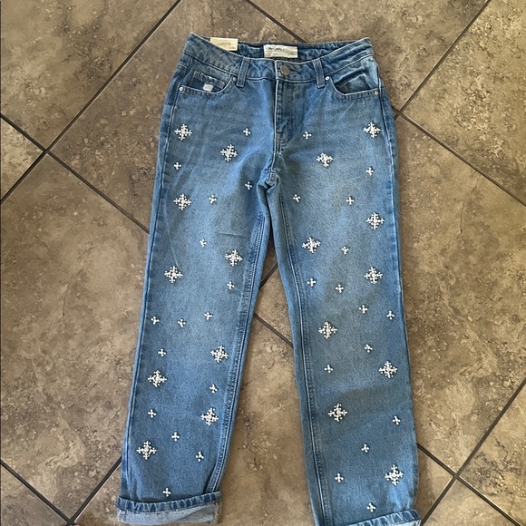 Blue Jeans with White Embroidery - Picture 1 of 7